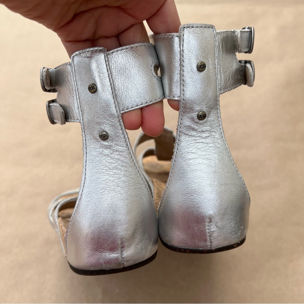 Uggs Silver Sandals Go Around Ankle Leather Size 7 - Picture 6 of 9
